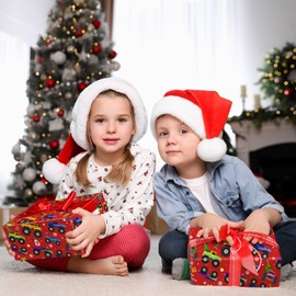 Cuitpan Red Monster Truck Christmas Wrapping Paper - Xmas Gift Wrap with Holiday Trees, Snowmen & Gingerbread Men Design - Ideal for Kids & Adults Gift Wrapping - 40×28 Inches, 4 Folded Sheets