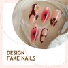 Almond Press on Nails Medium Pink Flower Fake Nails Red