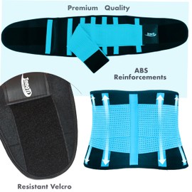InnoTi Back Support for Men and Women, Back Support Belt for Stabilising the Lumbar Vertebrae during Sports and Work, Compression with Double Adjustment Bands (Blue, M)