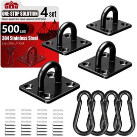 sprookber 304 Stainless Steel Pad Eye Snap Hooks, M5 Heavy Duty Ceiling Hooks, 500 lb Capacity Hammock Swing Hanging kit, Plant Hangers, Marine Hardware Staple Hook Loop with Screws, Set of 8(Black)