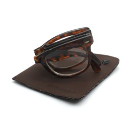 EYE ZOOM Unisex Retro Plastic Folding reading glasses with Pouch (Brown Tortoise, 1.25)