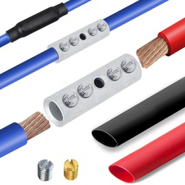 BAALA 12-10 Gauge Wire Butt Connectors Kit Tinned Brass, 10PCS Screw Type Quick Wire Connector Butt Terminal,Butt Splice Connectors with 10pcs 3:1 Heat Shrink Tubes