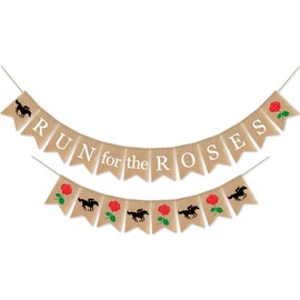SWSATYW Burlap Run for The Roses Banner Kentucky Derby Party Garland Supplies Horse Racing Mantel Fireplace Decoration
