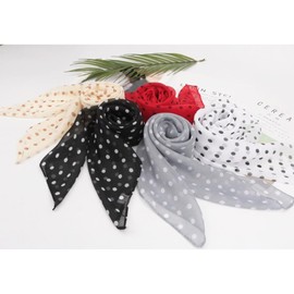 Whakano Elegant Women's Silk Scarf, 65 x 65 cm, Polka Dot Headscarf, Chiffon Scarf, Bandana, Square Scarf, Small Soft Square Silk Scarf, Gift for Women, White