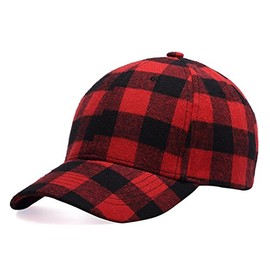 Black and Red Checked Print Baseball Cap Soft Plaid Print Outdoor Hat Cap