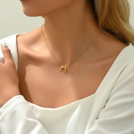 foyjoey Gold Necklace for Women Dainty Tiny Crescent Moon Necklace 18K Gold Plated Horn Pendant Necklace Minimalist Trendy Birthday Jewelry
