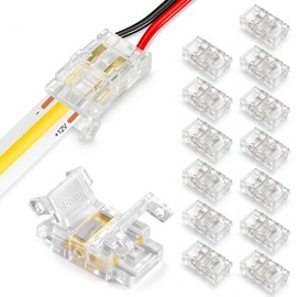 RESHAKE 15 Pack LED Strip Connectors 2 Pin 8mm Solderless, Transparent Led Light Connectors Gapless, Strip to Wire LED Connectors for 12V 24V Single Color COB/SMD LED Light Strips