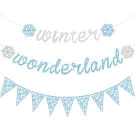 3 Pieces Snowflake Winter Wonderland Banner Snowflake Paper Garland Snowflake Hanging Banner Silver Glittery Snowflake Decorations for Snow Christmas Wedding Birthday Party (Blue, Silver)