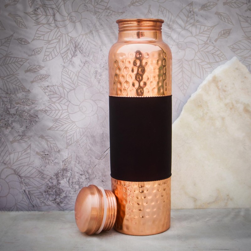ANCIENTIMPEX Pure Copper Water Bottle Dark Cherry Pattern 1000 Ml