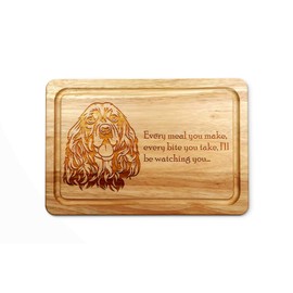 Hardwood Chopping Board with Cocker Spaniel Dog Design - 30x20 cm Kitchen Cutting Board with Juice Groove - Gift Idea for Him or Her, Christmas & Birthdays - Made in The UK