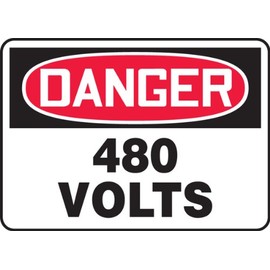 Accuform MELC058VS Adhesive Vinyl Safety Sign, Legend "Danger 480 Volts", 7" Length x 10" Width x 0.004" Thickness, Red/Black on White