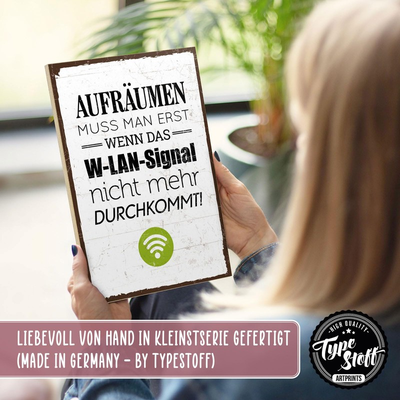TypeStoff HS-00001 Wooden Sign with Saying "Aufräumen" [German Language]