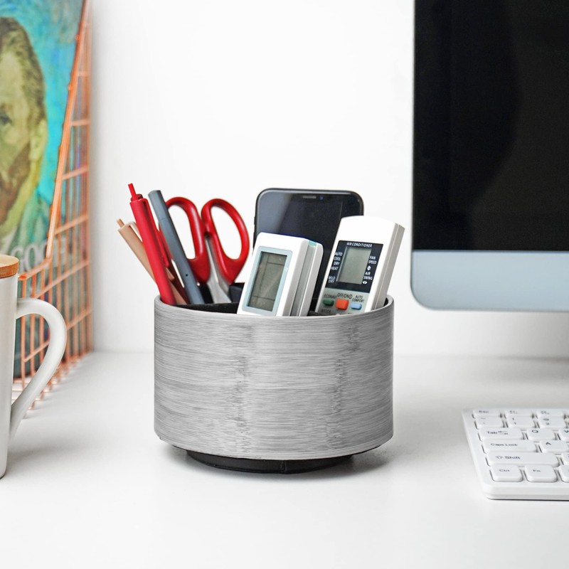 Czzmy Round Leather Art Supply Organizer,Remote Control Holder,360 Degree Spinning,Multi-Functional