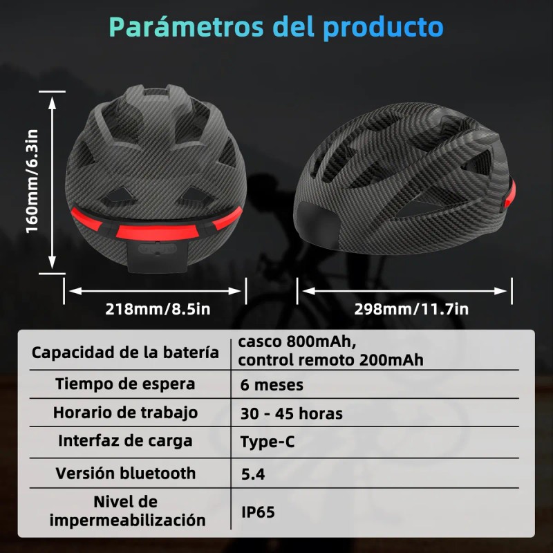Casco Inteligente Con Auriculares Bluetooth Luz Advertencia