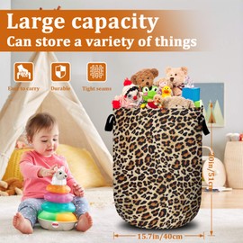 Brown Leopard Laundry Basket with Sturdy Handles, Natural Animal Skin Print Collapsible Oxford Cloth Laundry Hamper Organizer Basket for Bathroom Bedroom 15.7x20 Inch