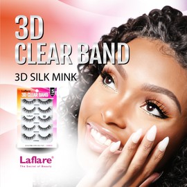 Laflare Strip Lashes Look Like Eyelash Extensions Clear Band 3D Natural Look Volume Lashes Wipsy (CB517X5)