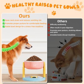 Elevated Cat Bowls Dog Bowls with 19X12 Large Waterproof Pet Feeding Mat, Adjustable 7" Tall Raised Stand Anti Vomiting Cat Dishes for Food and Water, Dog Food Container for Cats Puppy Medium Dogs