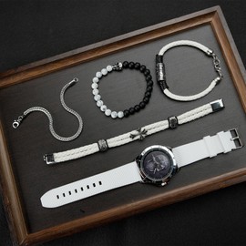 TIME100 Juego de Reloj para Hombre con Pulsera Apilable, Reloj hombres con Diseño de Calavera Negra, Correa de Silicona Blanca, Movimiento de Cuarzo Japonés Impermeable, Regalos para Hombre