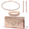 YYW 4 Pieces Women Evening Handbag Clutch Purse Bag Sliver