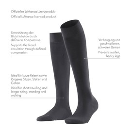 FALKE Lufthansa Travel & Comfort Women's Vitalizer Knee Socks Reinforced Women's Knee Socks Compression Skin Friendly Durable Travel Long Sitting Breathable Cotton 1 Pair, Blue Dark Navy 6379