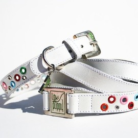 The Cool Puppy Loki Puppy Leather Dog Collar and Leash Set - Radiant White Large (12-14 inches)