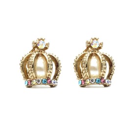 Idin Jewellery - Gold-tone crown adorned with crystal and faux pearl clip on earrings