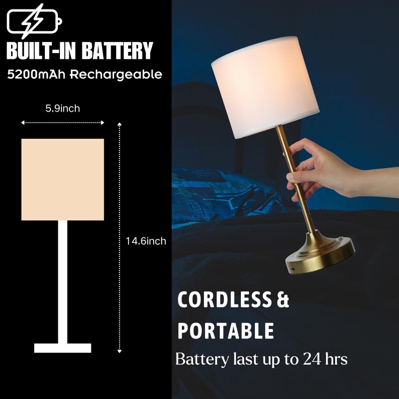 HAPYGI Portable Cordless Table Lamp,Built-in 5200mAH Rechargeable Battery, Dimmable Touch