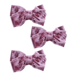 Rose Crushed Velvet Bow Hair Clip Small - Set of 3