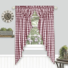 Achim Home Furnishings Buffalo Check Gathered Swag Window Curtain Pair, 72" x 63", Burgundy, Burgundy & Ivory
