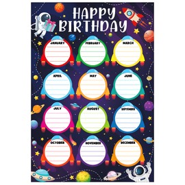 WhatSign Outer Space Birthday Chart - Reusable Laminated Classroom Calendar for Bulletin Board Decorations