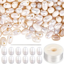 SUNNYCLUE 1 Box 2 Strands Freshwater Pearl Bead Natural Pearls Beads Bulk Cord Tools Needle 7mm White Irregular Creamy Seeds Spacer Strands for Jewellery Making Bracelet Necklaces Crafts Diy Supplies