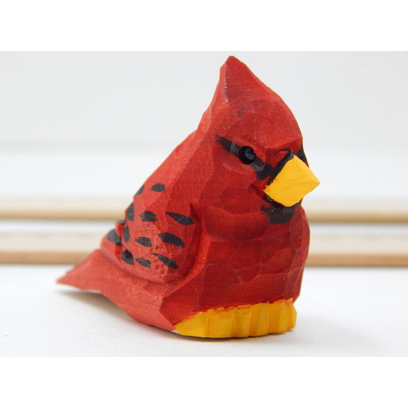 Selsela Cardinal Wood Red Bird Figurine Miniature Garden Statue Carving