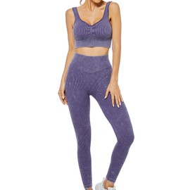 Conjuntos de entrenamiento para mujer, cintura alta, sin costuras, lindos, leggings de yoga, conjuntos de entrenamiento para mujer, ropa de gimnasio de 2 piezas, Cuello en V azul oscuro, XL