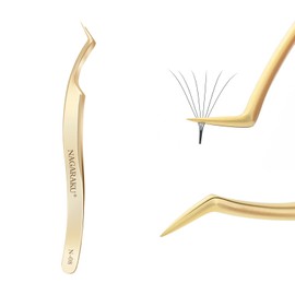 NAGARAKU Pinzas para extensiones de pestañas para hacer ventiladores, pestañas curvadas individuales de mega volumen, acero inoxidable de precisión profesional (N-08)