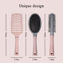Hair Brush, 3 Piece Hairbrush, round hair brush curly hair brush Wet Brush for Women, Men, Children, Detangle Hair Brush for Wet and Dry Hair (Pink three)