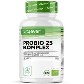 Probio 25 - Culture Complex with 32 Billion Lactic Acid Bacteria & 25 Bacterial Strains + Organic Inulin per Daily Dose - 180 Enteric Juice-Resistant Capsules - High Dose - Vegan