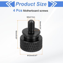 sourcing map 4Pcs M4x0.7mm Aluminum Thumb Screws, 12x16mm(ODxH) Computer Case Thumb Screws for PC Side Panel Motherboard Mounting Screw, Black