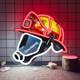 Mutank Firefighting Helmet Neon Sign, Hero Decor Neon Light USB Powered LED Dimmable, for Fireman Helmet Neon Sign Hero Firefighting Sign Fire Station Wall Decor(12.9 * 12.5 In)