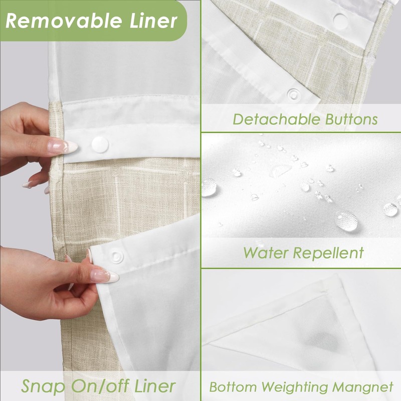 Nesphy No Hook Shower Curtain with Snap in Liner, Beige
