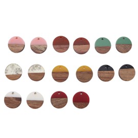 16Pcs Resin Wood Pendants Round Shape Textured DIY Jewelry Craft Decoration Accessories