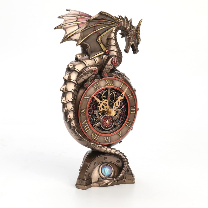 Veronese Design 9 Inch Steampunk Mechanical Dragon Clock Resin Sculpture