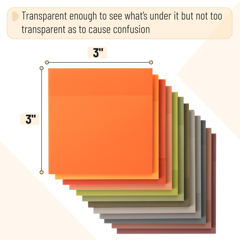 Mr. Pen- Clear Transparent Sticky Notes, 3”x3”, Earthy Colors, 12