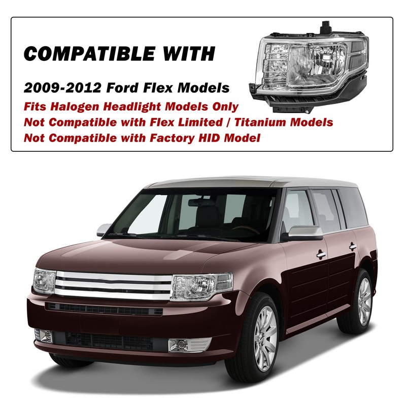 SOCKIR Headlight fit for 2009-2012 Ford Flex OE Style Halogen