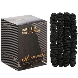 Corbatas de seda para mujer, color negro, pequeño y 100% pura seda de morera, 22 Momme, suave y brillante, menos tirones, roturas para cola de caballo