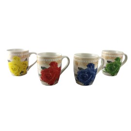 Imported Gift Depot Vintage Multicolor Floral 4 Piece Tea or Coffee Cup Set with Gold Filigree Background