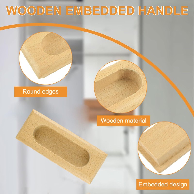 MOROBOR 2PCS Rectangular Wood Recessed Concealed Handle, 3.4" Embedded Design