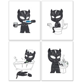Black Panther Bathroom Photos - Set of 4 (8 inches x 10 inches) Kids Prints
