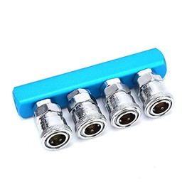 Vogueing Tool 1/4" Thread 4 Way Manifold Block Splitter Zinc Alloy Straight Quick Connect Air Hose Splitter Coupler Air Compressor Splitter