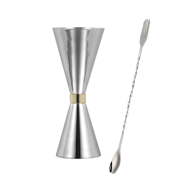 BTtime 30ml/45ml Jigger Cups Set of 2 Graduated Ounce Cups Stainless Steel Cocktail Spoon 26cm Double Head Measuring Cup Bartender Barware Cocktail Tools Set