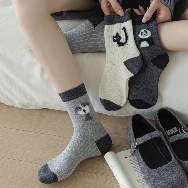 footdiary Women's Crew Socks Cute Bear Cat Floral Soft Fancy